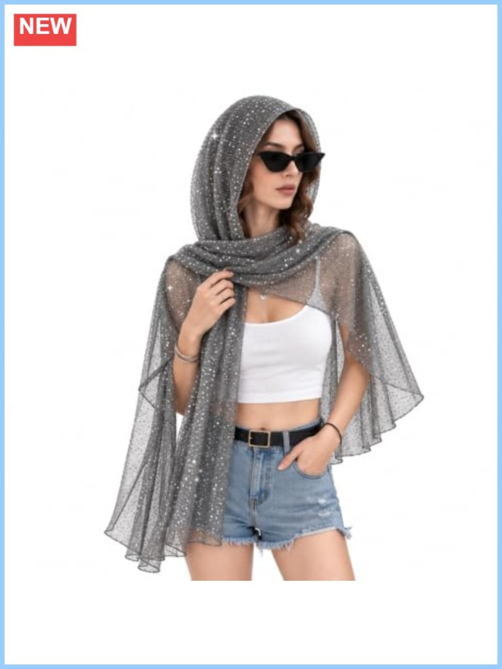 Sheer Sequin Shawl Wrap Scarf Head Wrap Beach Coverup Women